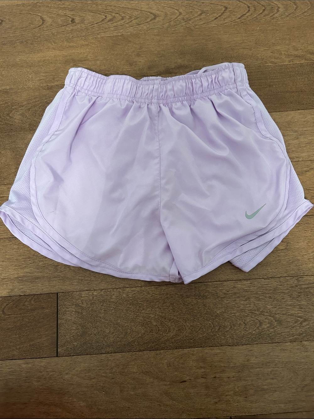 Nike Women's Light Purple Athletic Shorts with Mint Swoosh
